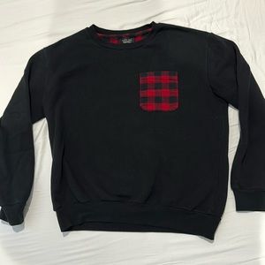 Zara Man Black Crewneck with Red Plaid Pocket